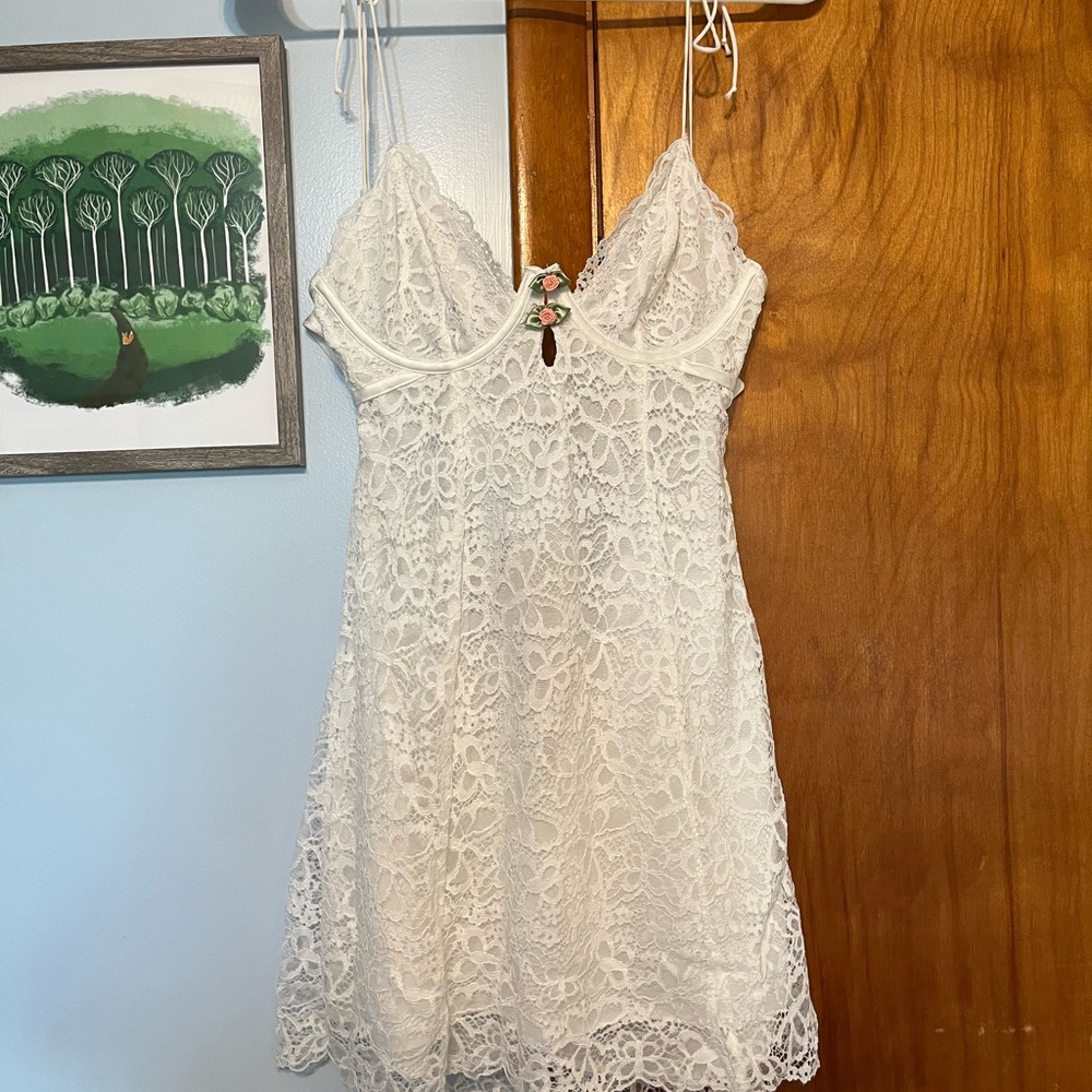 For Love & Lemons White Lace Mini Dress